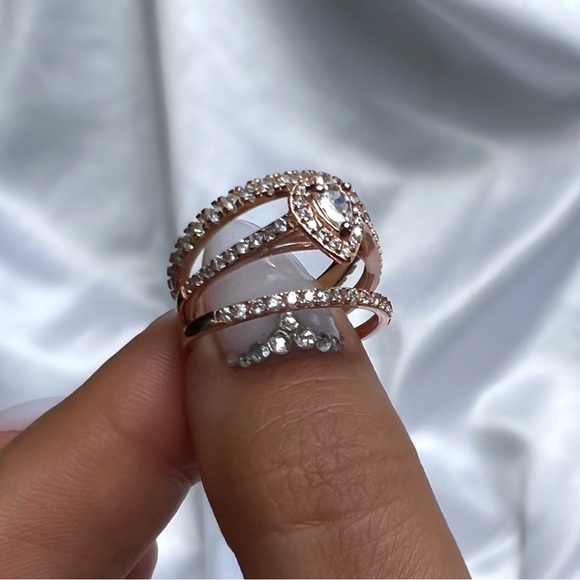 Rose Gold Plated 925 Sterling Silver Simulated Diamond Engagement Stackable Ring - Picture 3 of 14